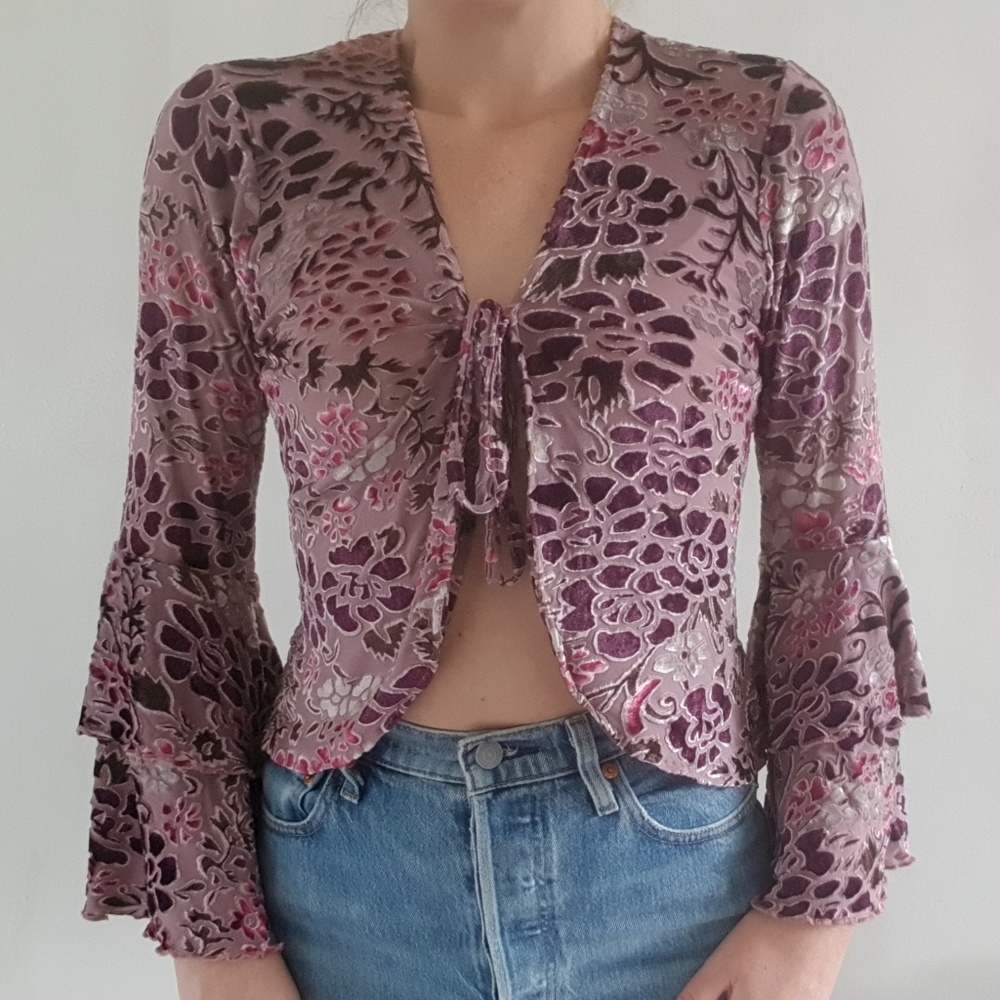 NFD tie front velvet shanti top